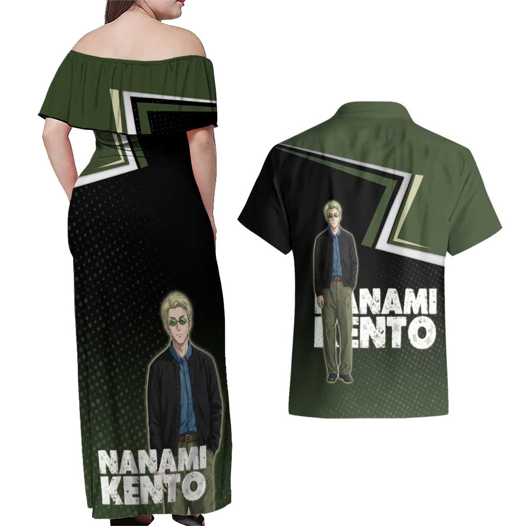 Nanami Kento Couples Matching Off Shoulder Maxi Dress and Hawaiian Shirt Jujutsu Kaisen Business Casual Aesthetic