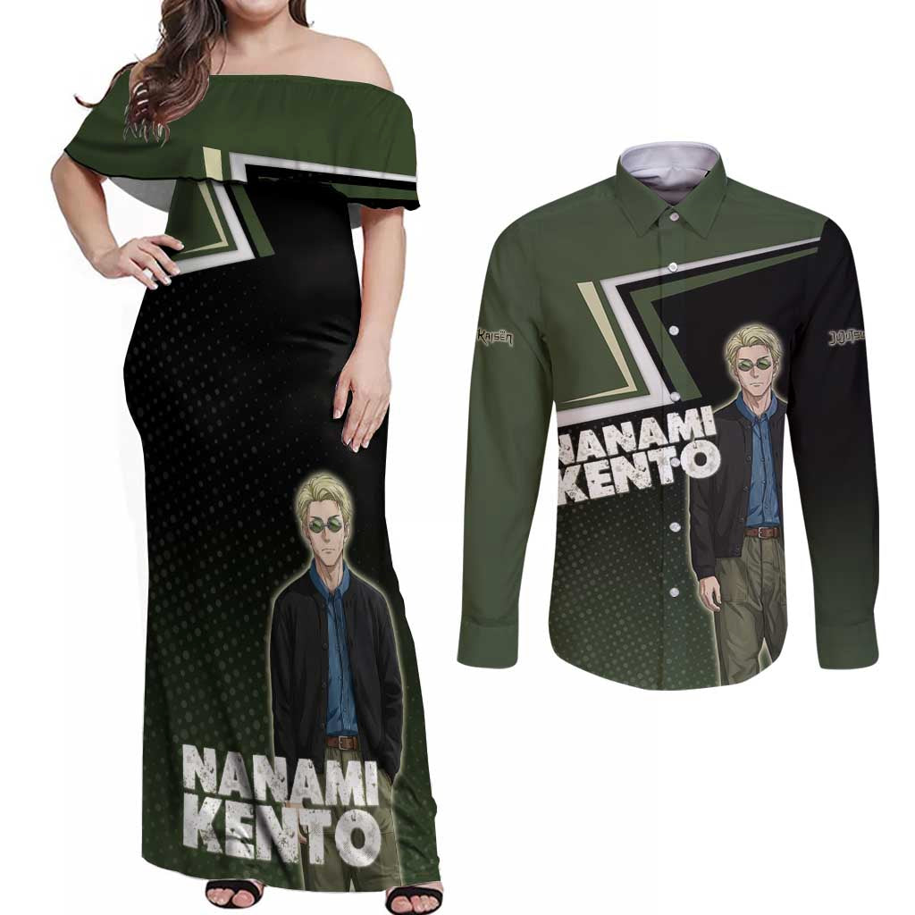 Nanami Kento Couples Matching Off Shoulder Maxi Dress and Long Sleeve Button Shirt Jujutsu Kaisen Business Casual Aesthetic