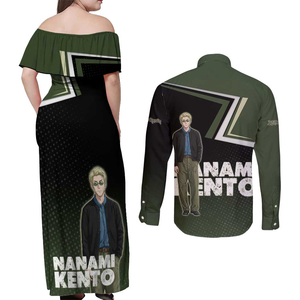 Nanami Kento Couples Matching Off Shoulder Maxi Dress and Long Sleeve Button Shirt Jujutsu Kaisen Business Casual Aesthetic