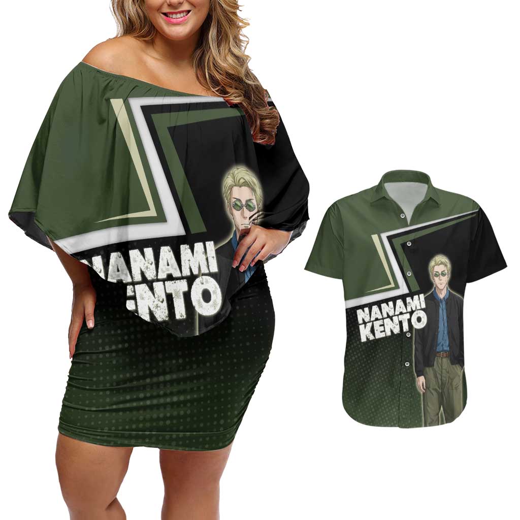 Nanami Kento Couples Matching Off Shoulder Short Dress and Hawaiian Shirt Jujutsu Kaisen Business Casual Aesthetic