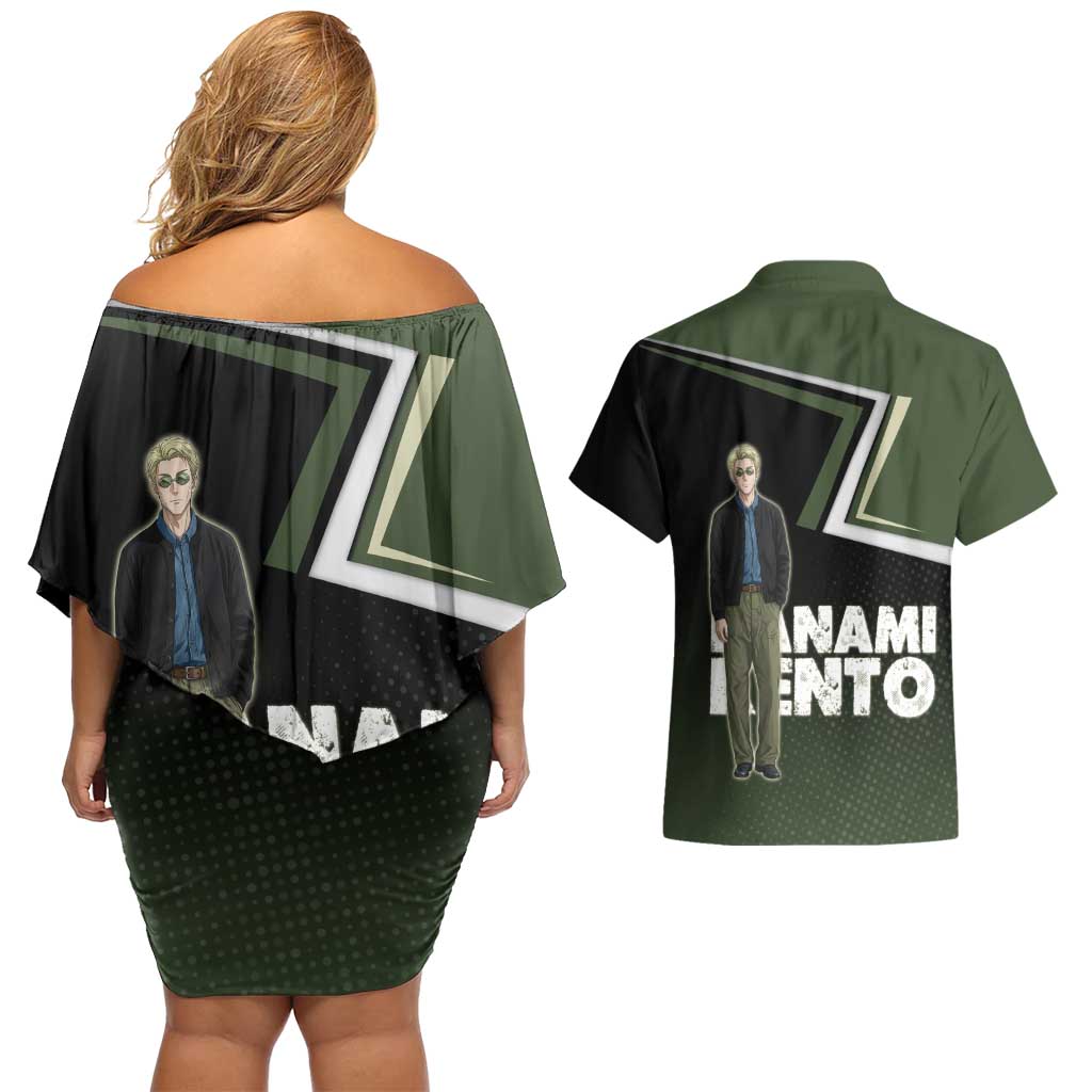 Nanami Kento Couples Matching Off Shoulder Short Dress and Hawaiian Shirt Jujutsu Kaisen Business Casual Aesthetic