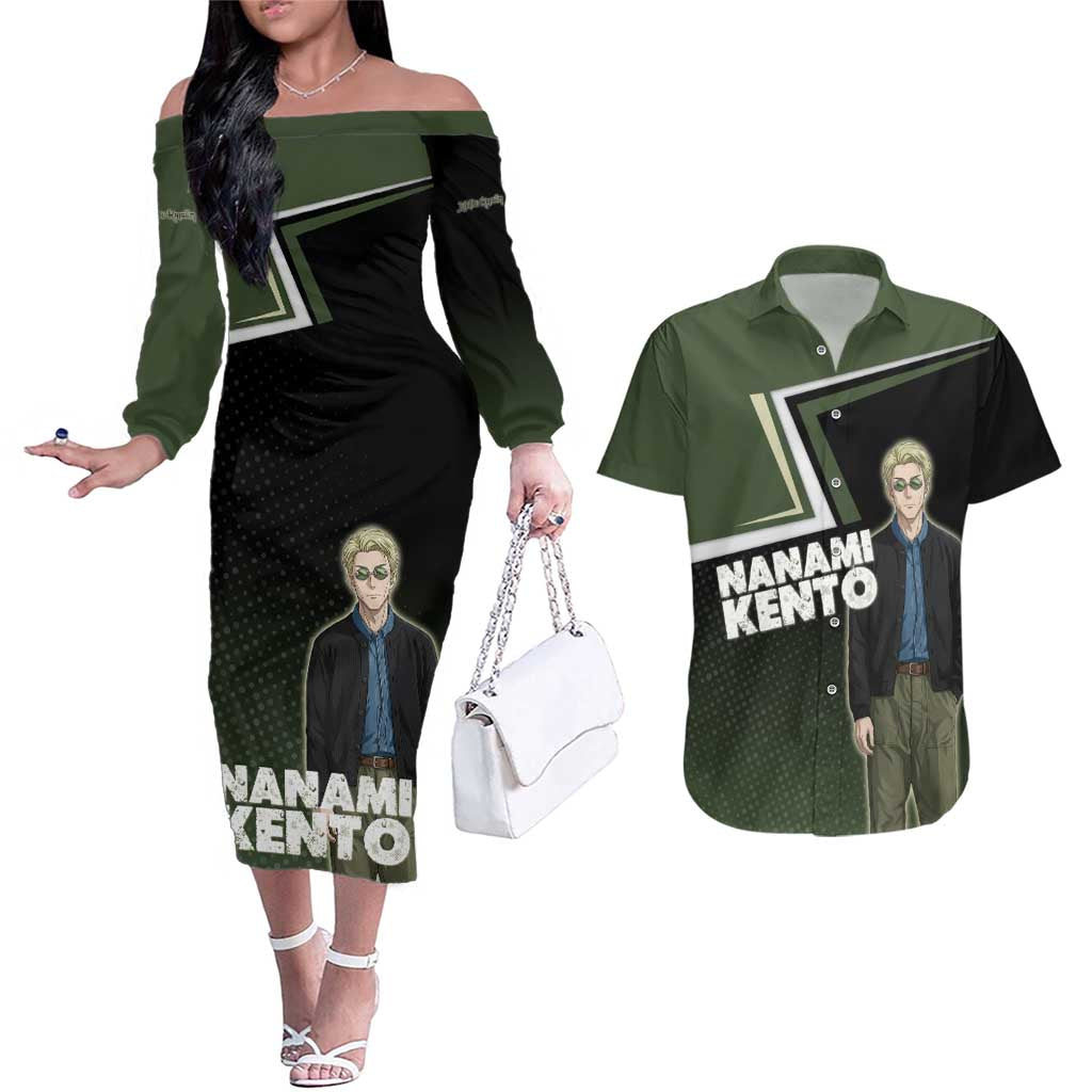 Nanami Kento Couples Matching Off The Shoulder Long Sleeve Dress and Hawaiian Shirt Jujutsu Kaisen Business Casual Aesthetic