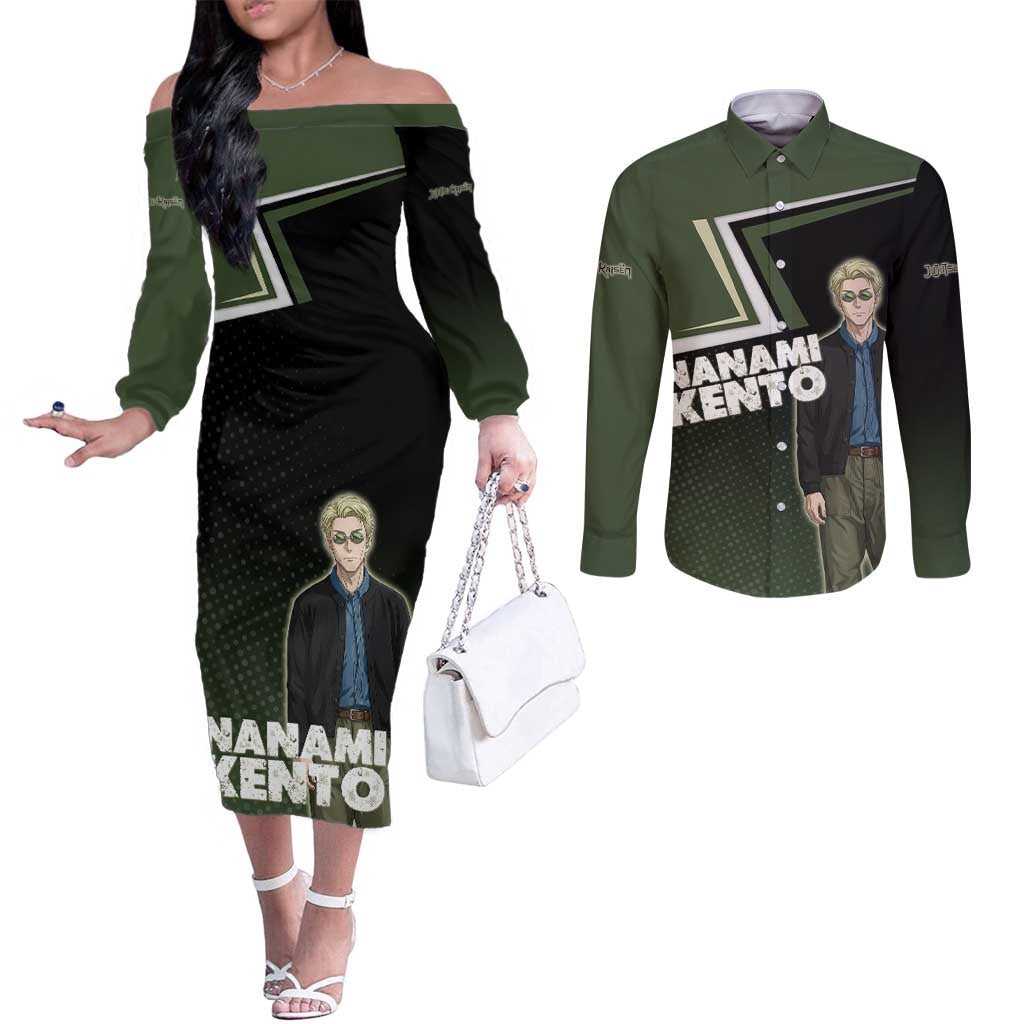 Nanami Kento Couples Matching Off The Shoulder Long Sleeve Dress and Long Sleeve Button Shirt Jujutsu Kaisen Business Casual Aesthetic