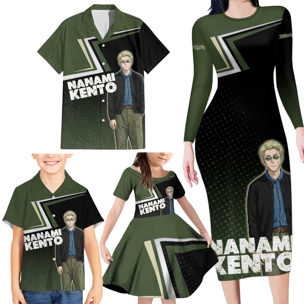 Nanami Kento Family Matching Long Sleeve Bodycon Dress and Hawaiian Shirt Jujutsu Kaisen Business Casual Aesthetic