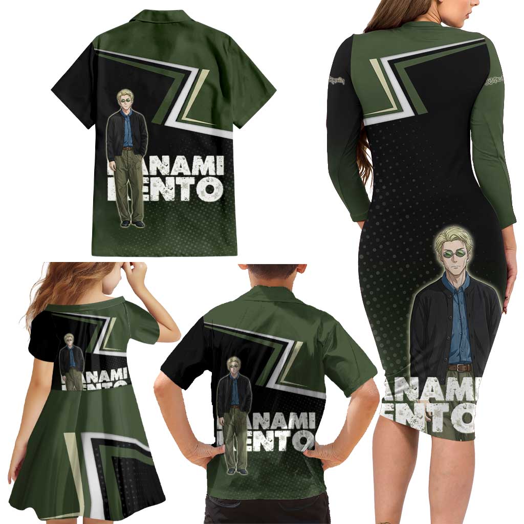 Nanami Kento Family Matching Long Sleeve Bodycon Dress and Hawaiian Shirt Jujutsu Kaisen Business Casual Aesthetic