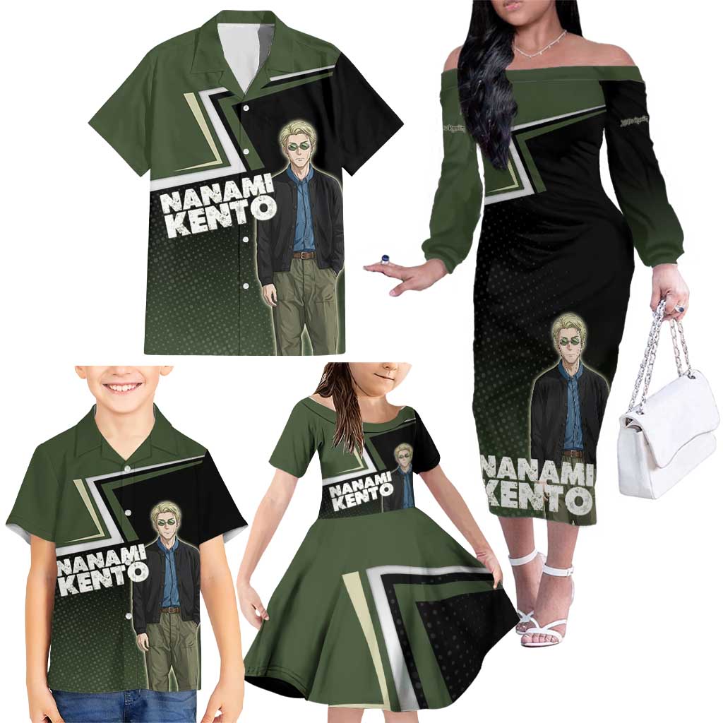 Nanami Kento Family Matching Off The Shoulder Long Sleeve Dress and Hawaiian Shirt Jujutsu Kaisen Business Casual Aesthetic
