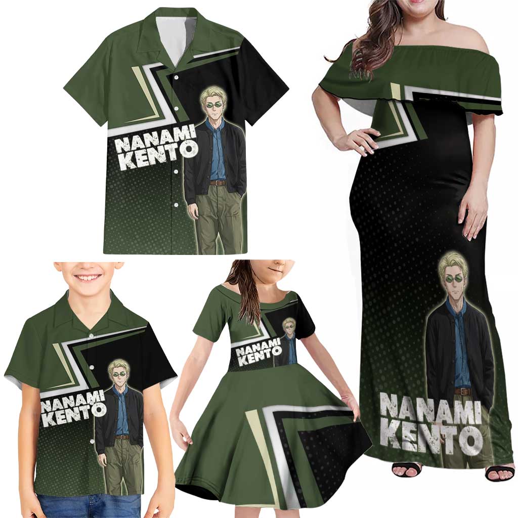 Nanami Kento Family Matching Off Shoulder Maxi Dress and Hawaiian Shirt Jujutsu Kaisen Business Casual Aesthetic