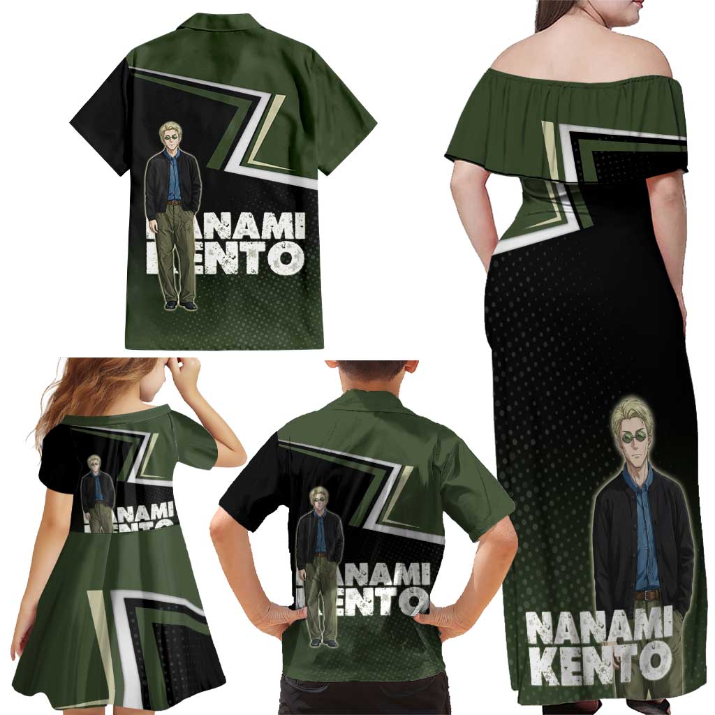 Nanami Kento Family Matching Off Shoulder Maxi Dress and Hawaiian Shirt Jujutsu Kaisen Business Casual Aesthetic