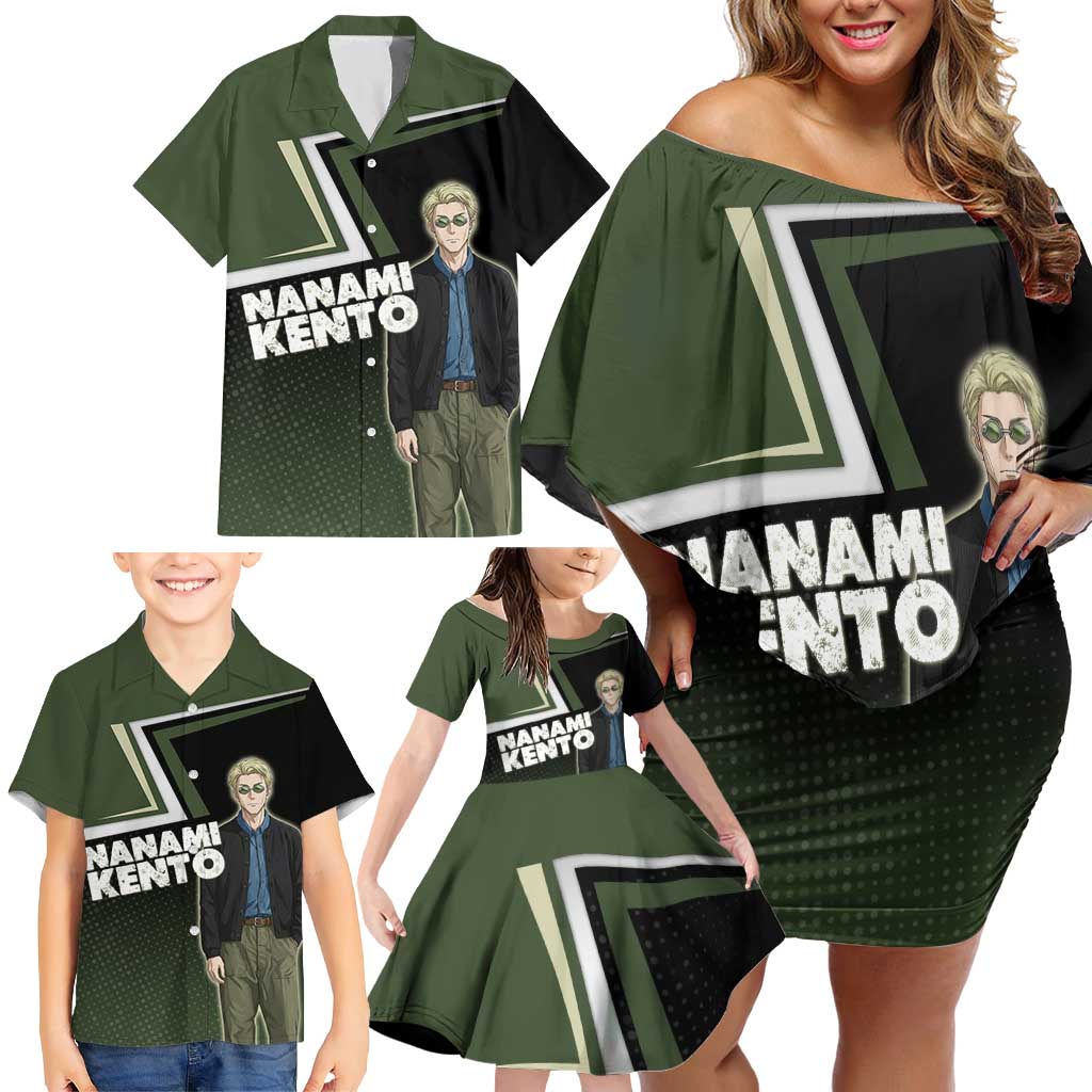 Nanami Kento Family Matching Off Shoulder Short Dress and Hawaiian Shirt Jujutsu Kaisen Business Casual Aesthetic
