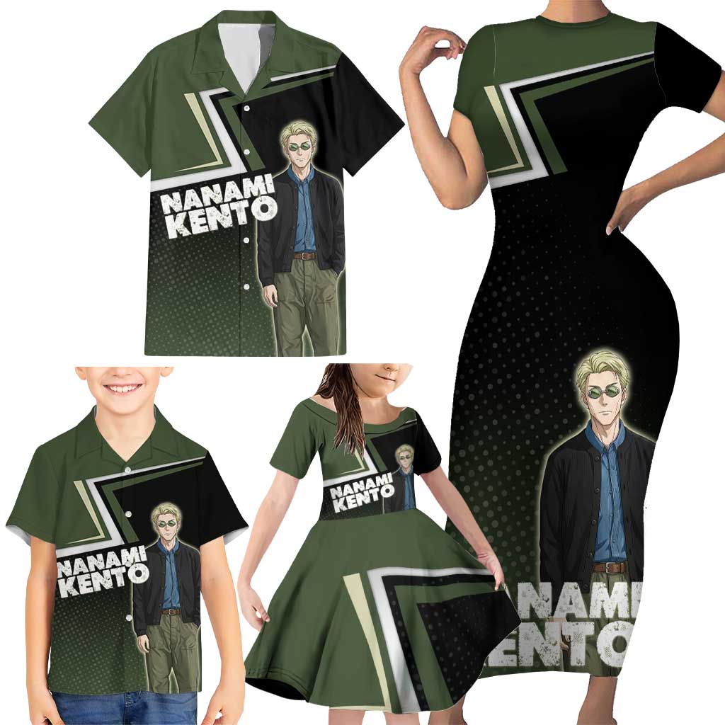 Nanami Kento Family Matching Short Sleeve Bodycon Dress and Hawaiian Shirt Jujutsu Kaisen Business Casual Aesthetic