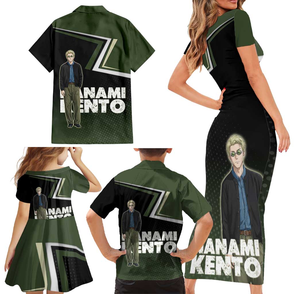 Nanami Kento Family Matching Short Sleeve Bodycon Dress and Hawaiian Shirt Jujutsu Kaisen Business Casual Aesthetic