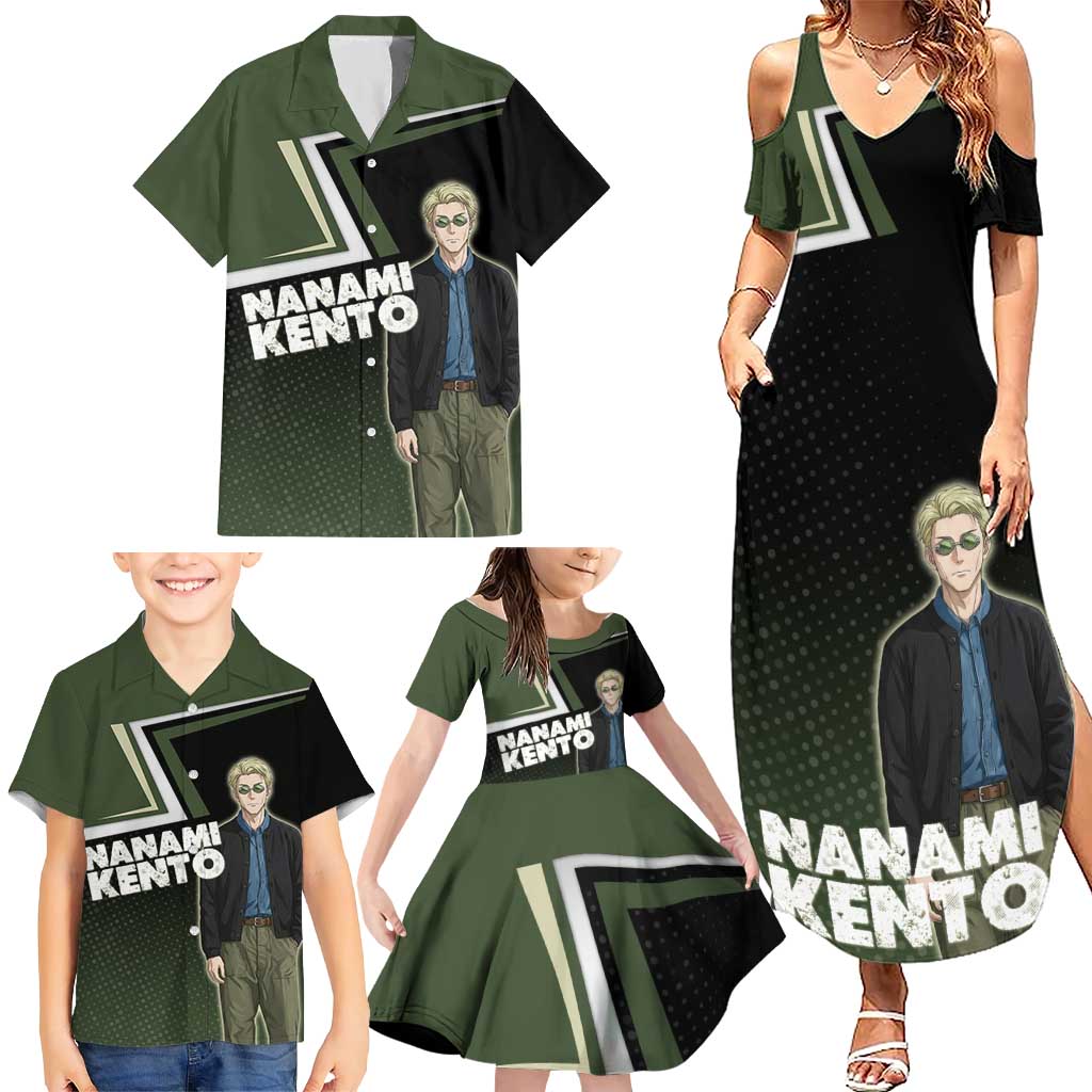 Nanami Kento Family Matching Summer Maxi Dress and Hawaiian Shirt Jujutsu Kaisen Business Casual Aesthetic