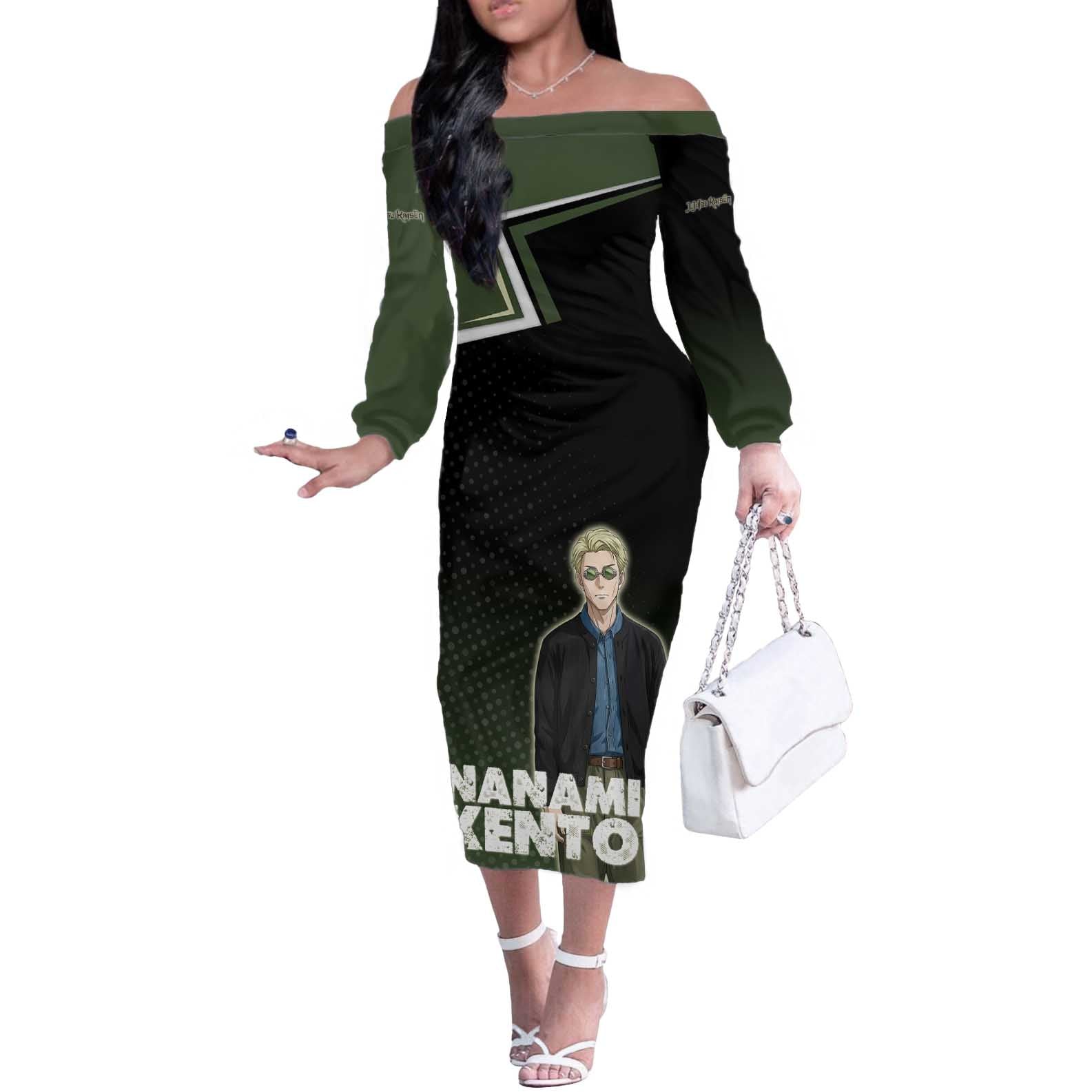 Nanami Kento Off The Shoulder Long Sleeve Dress Jujutsu Kaisen Business Casual Aesthetic