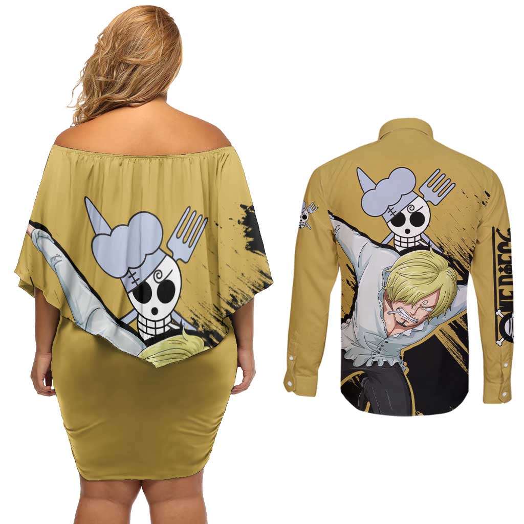 Vinsmoke Sanji - One Piece Couples Matching Off Shoulder Short Dress and Long Sleeve Button Shirt Anime Style