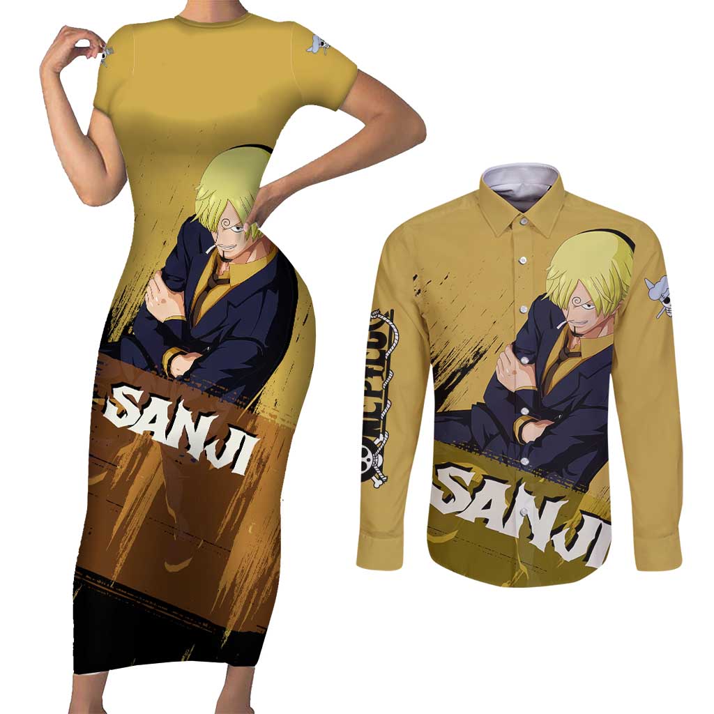Vinsmoke Sanji - One Piece Couples Matching Short Sleeve Bodycon Dress and Long Sleeve Button Shirt Anime Style