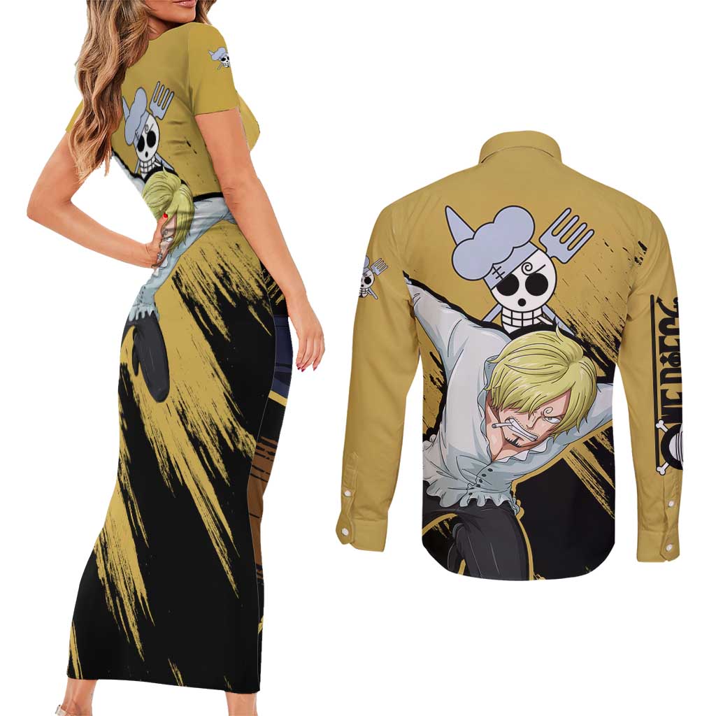 Vinsmoke Sanji - One Piece Couples Matching Short Sleeve Bodycon Dress and Long Sleeve Button Shirt Anime Style