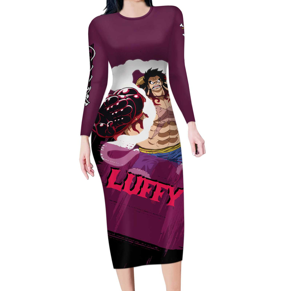 Luffy Gear 4 - One Piece Long Sleeve Bodycon Dress Anime Style