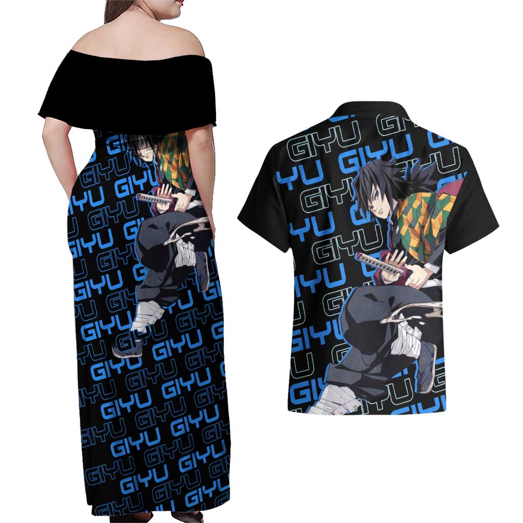 Tomioka Giyu - Demon Slayer Couples Matching Off Shoulder Maxi Dress and Hawaiian Shirt Anime Japan Style