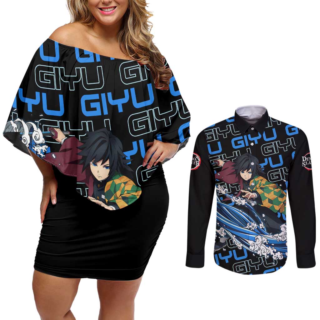 Tomioka Giyu - Demon Slayer Couples Matching Off Shoulder Short Dress and Long Sleeve Button Shirt Anime Japan Style