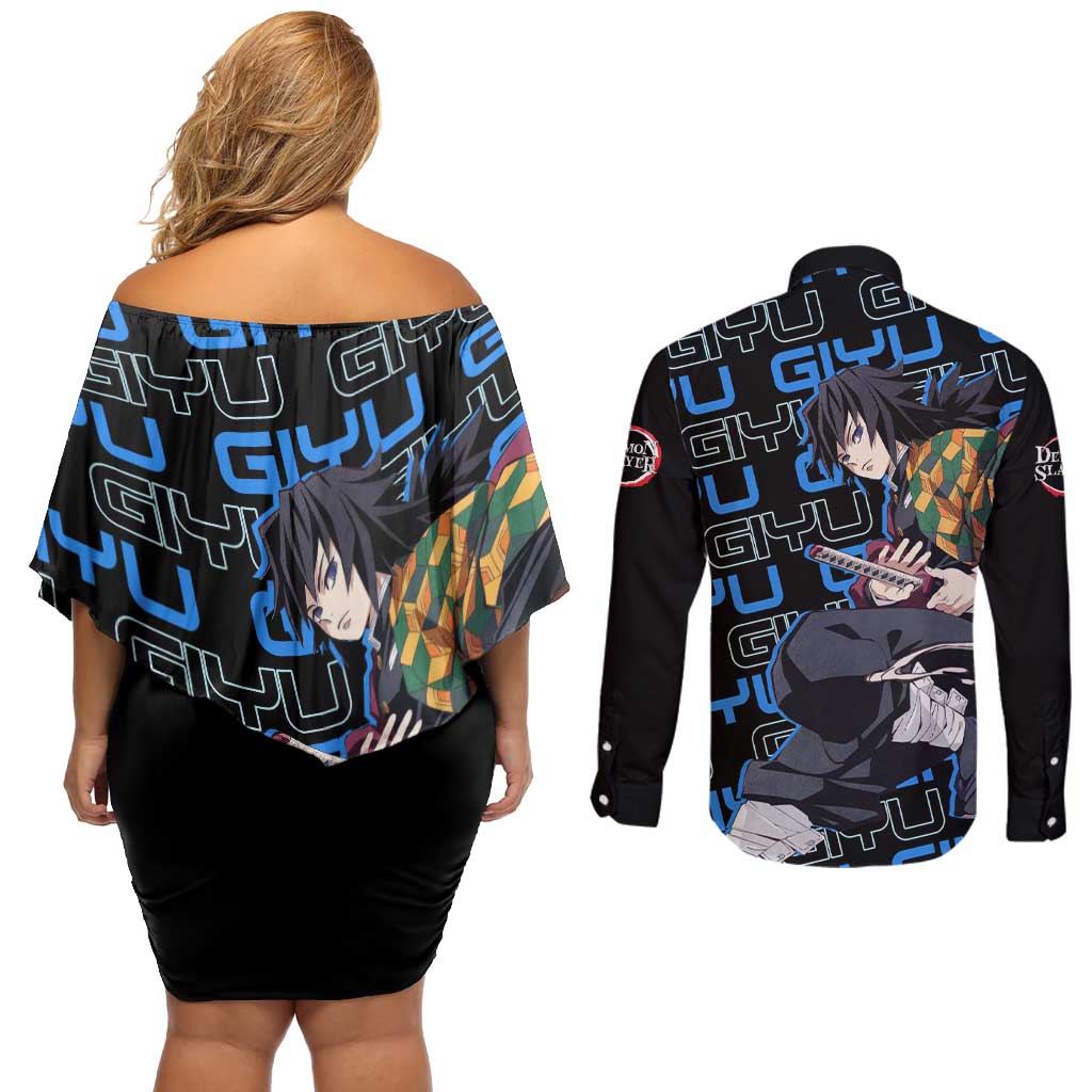 Tomioka Giyu - Demon Slayer Couples Matching Off Shoulder Short Dress and Long Sleeve Button Shirt Anime Japan Style