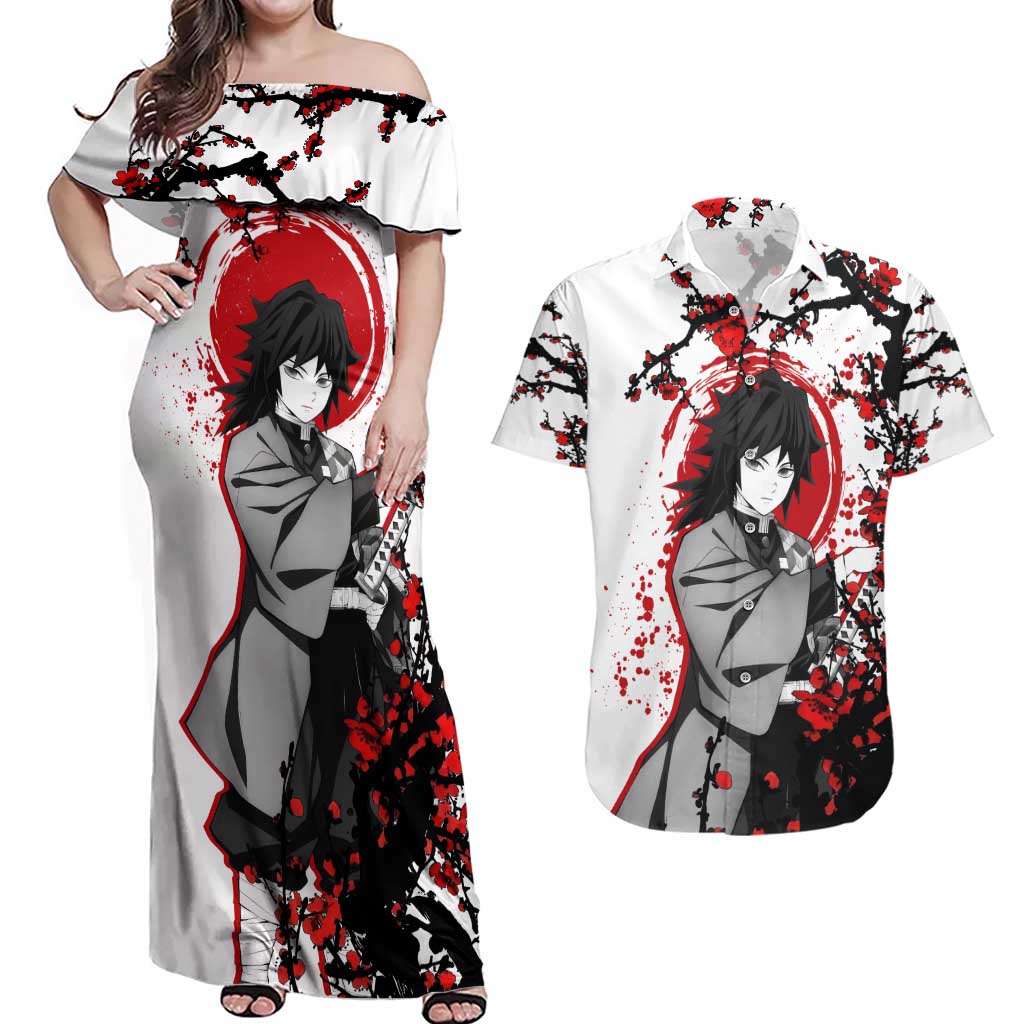 Giyu Tomioka - Demon Slayer Couples Matching Off Shoulder Maxi Dress and Hawaiian Shirt Anime Japan Style