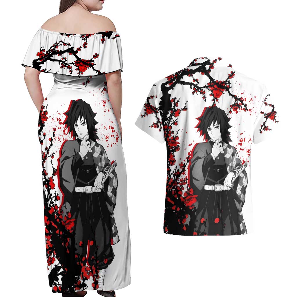 Giyu Tomioka - Demon Slayer Couples Matching Off Shoulder Maxi Dress and Hawaiian Shirt Anime Japan Style