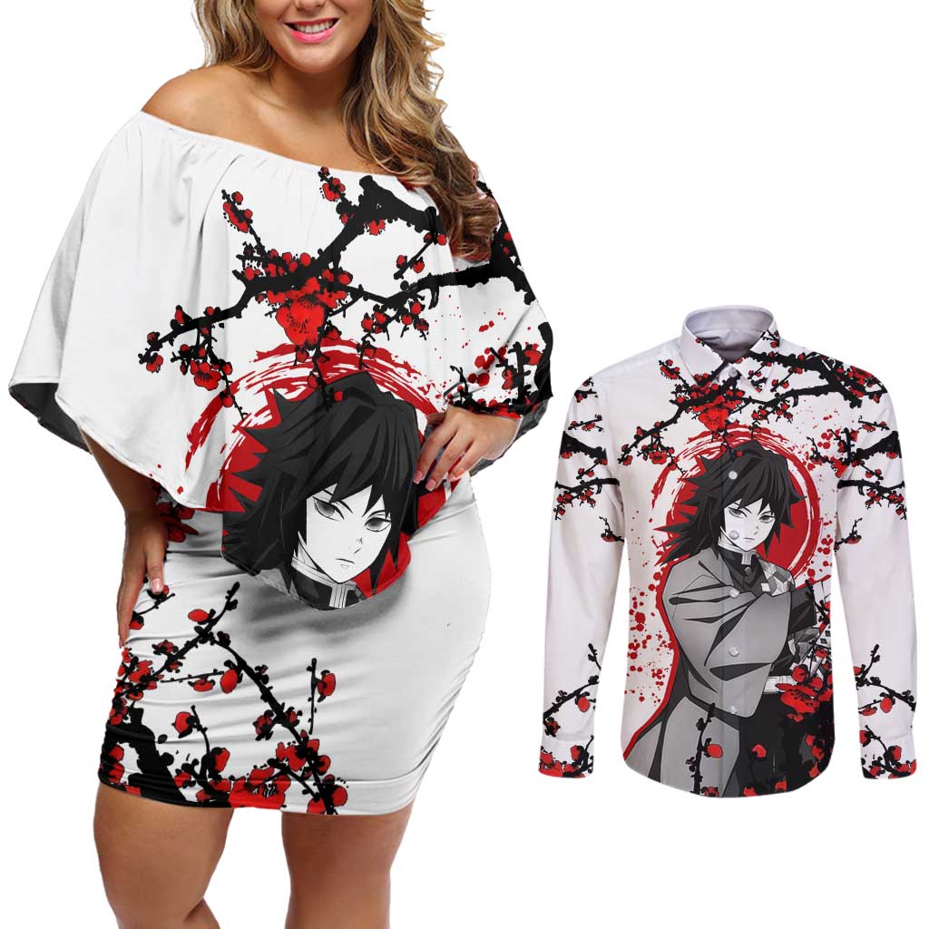 Giyu Tomioka - Demon Slayer Couples Matching Off Shoulder Short Dress and Long Sleeve Button Shirt Anime Japan Style