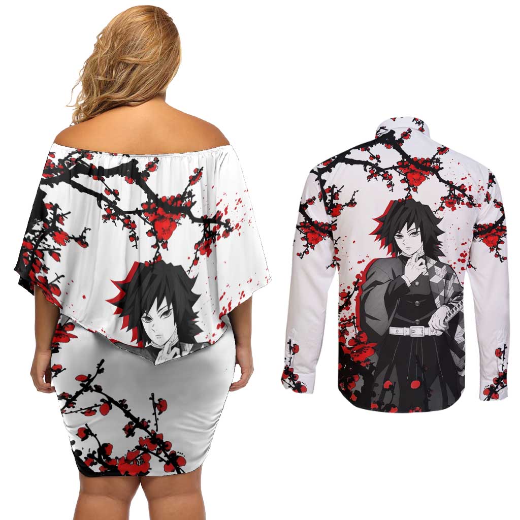 Giyu Tomioka - Demon Slayer Couples Matching Off Shoulder Short Dress and Long Sleeve Button Shirt Anime Japan Style