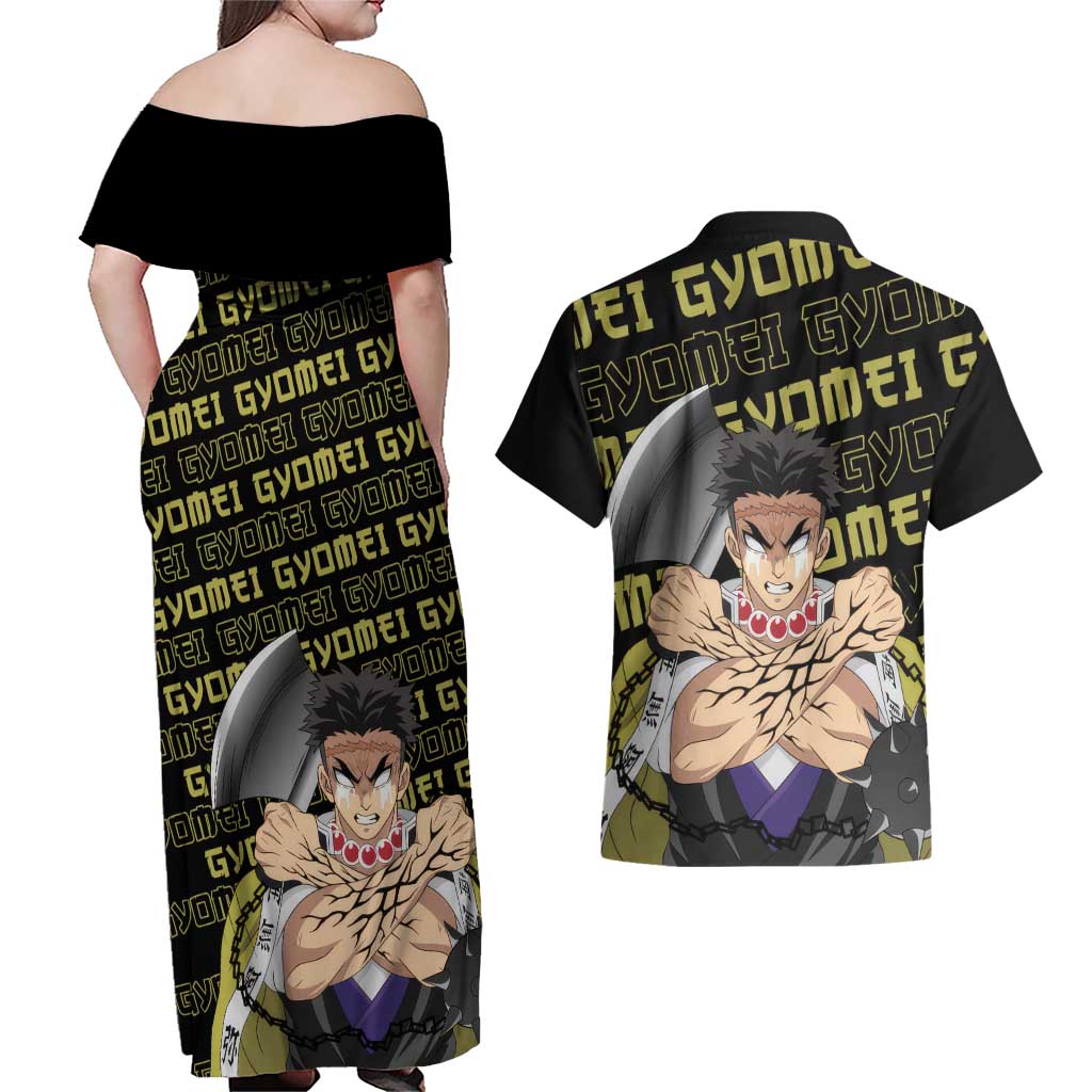 Gyomei Himejima - Demon Slayer Couples Matching Off Shoulder Maxi Dress and Hawaiian Shirt Anime Japan Style