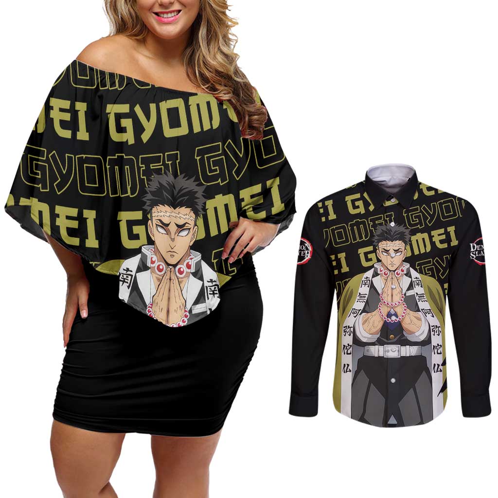 Gyomei Himejima - Demon Slayer Couples Matching Off Shoulder Short Dress and Long Sleeve Button Shirt Anime Japan Style