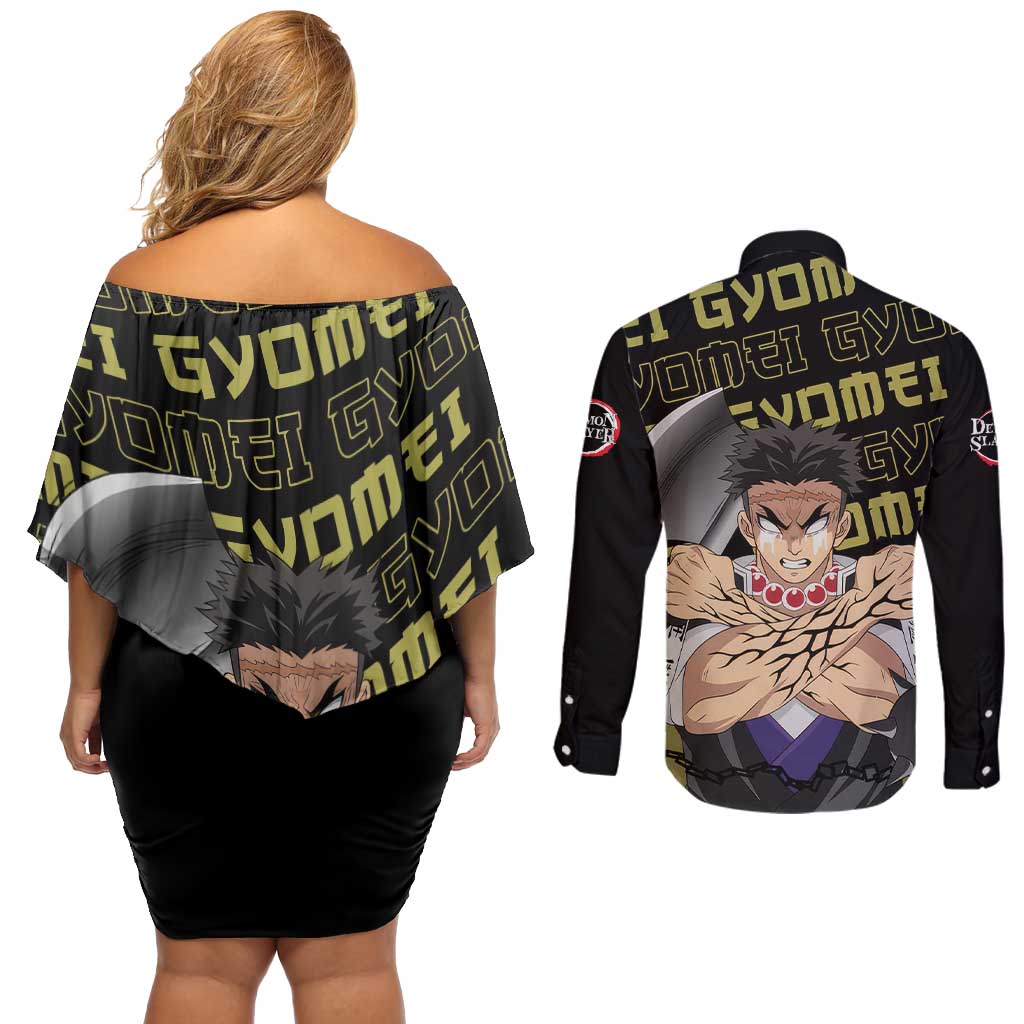 Gyomei Himejima - Demon Slayer Couples Matching Off Shoulder Short Dress and Long Sleeve Button Shirt Anime Japan Style
