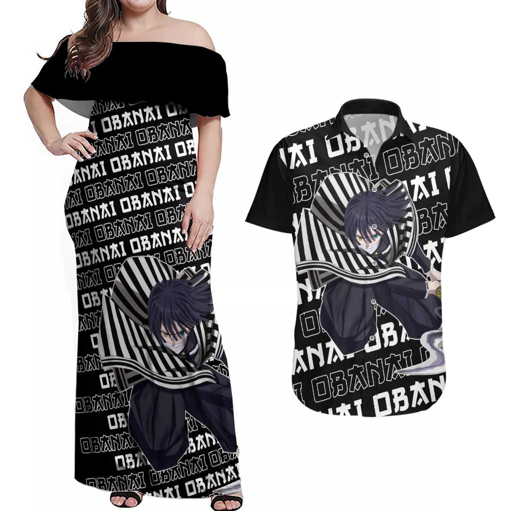 Iguro Obanai - Demon Slayer Couples Matching Off Shoulder Maxi Dress and Hawaiian Shirt Anime Japan Style