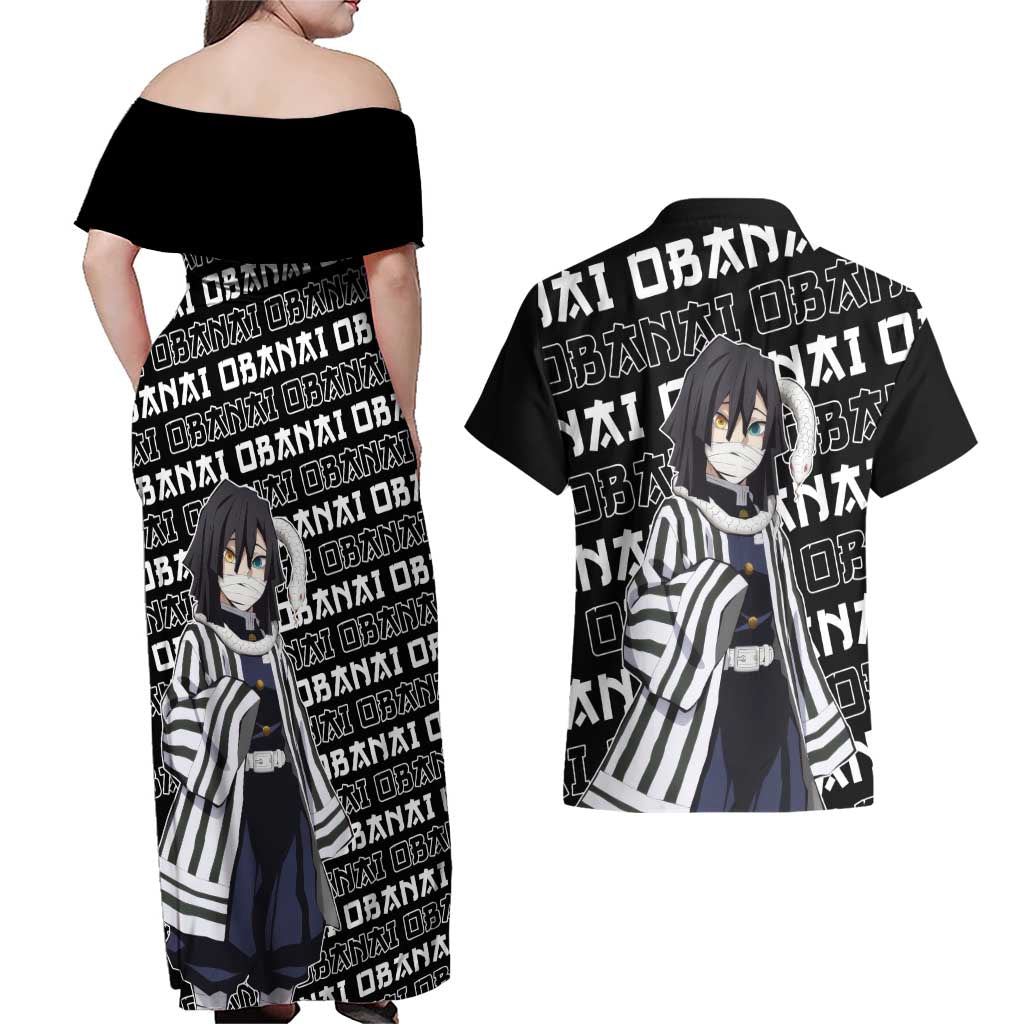 Iguro Obanai - Demon Slayer Couples Matching Off Shoulder Maxi Dress and Hawaiian Shirt Anime Japan Style
