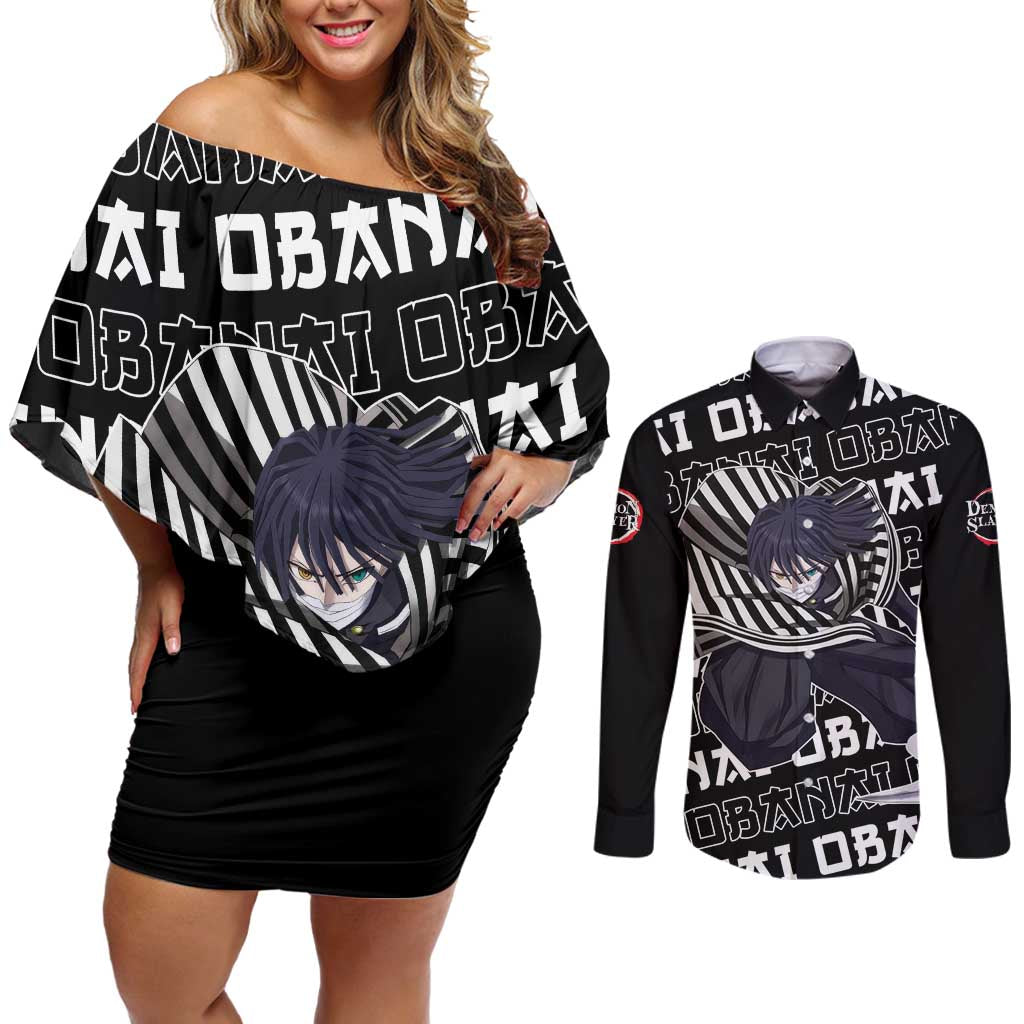 Iguro Obanai - Demon Slayer Couples Matching Off Shoulder Short Dress and Long Sleeve Button Shirt Anime Japan Style