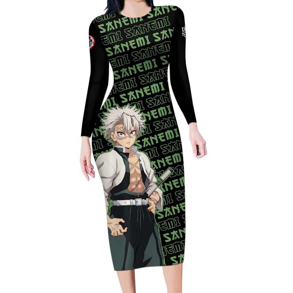 Sanemi Shinazugawa - Demon Slayer Long Sleeve Bodycon Dress Anime Mix Pattern Style