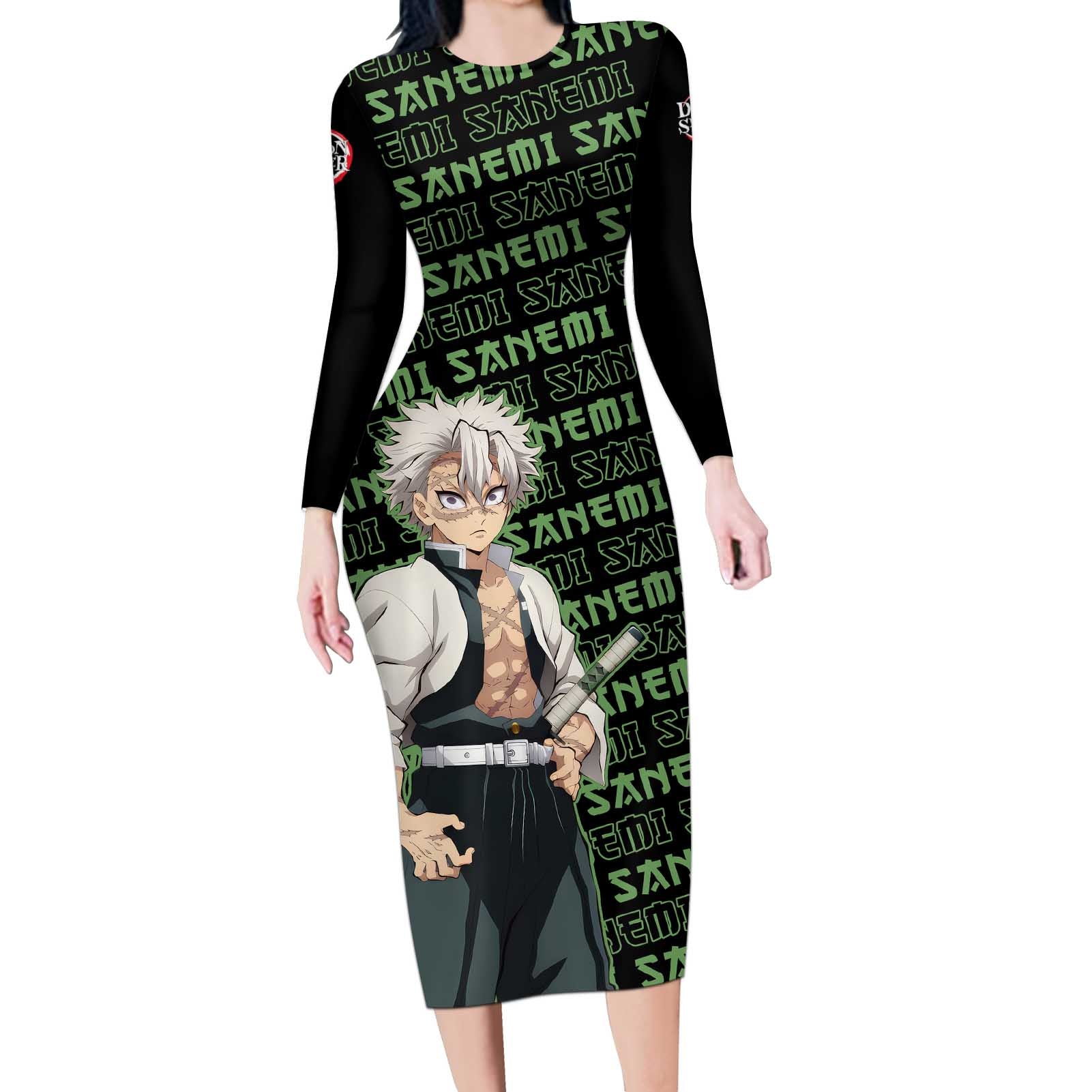 Sanemi Shinazugawa - Demon Slayer Long Sleeve Bodycon Dress Anime Mix Pattern Style