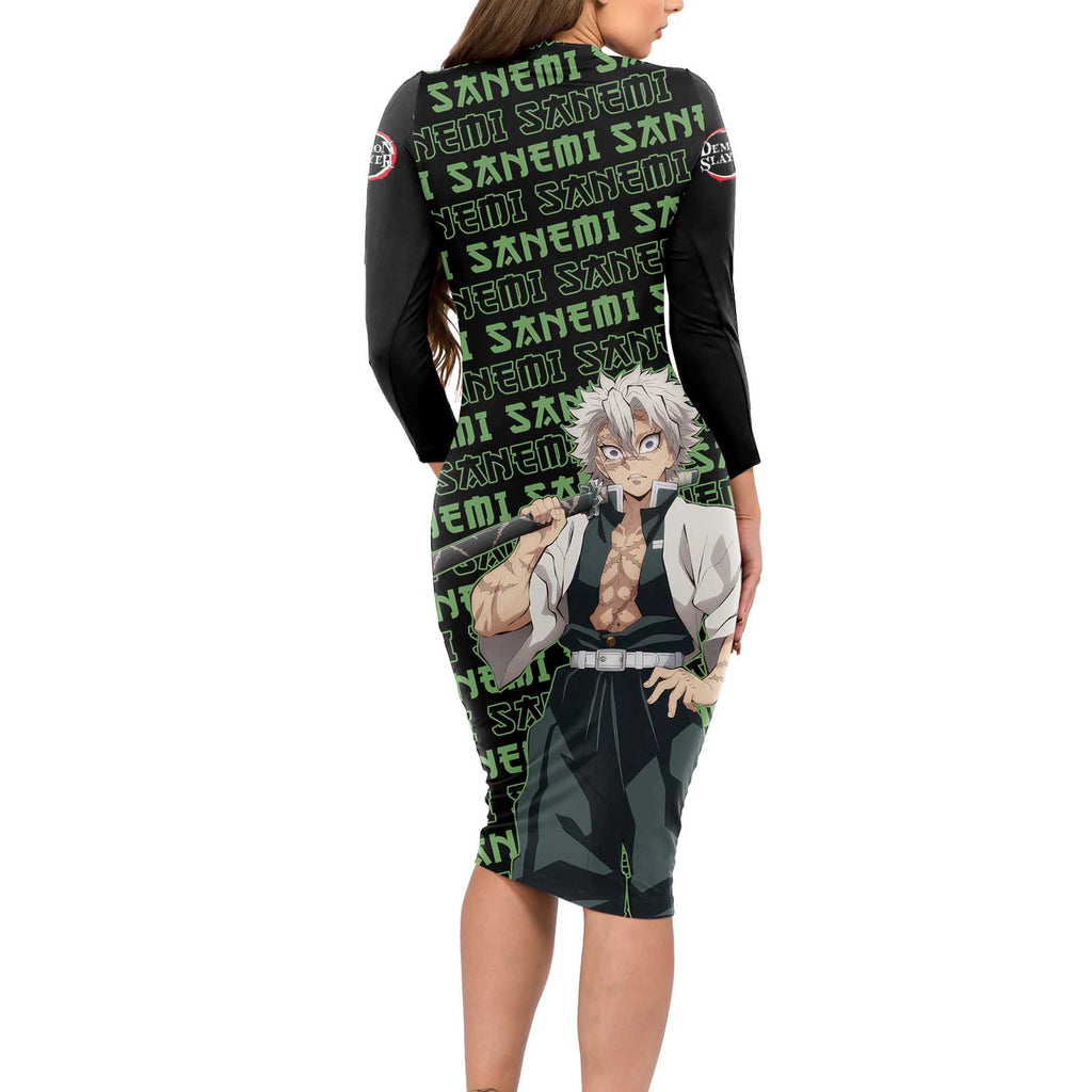 Sanemi Shinazugawa - Demon Slayer Long Sleeve Bodycon Dress Anime Mix Pattern Style