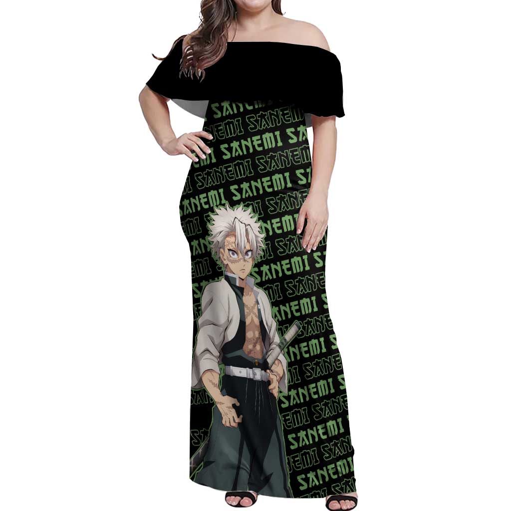 Sanemi Shinazugawa - Demon Slayer Off Shoulder Maxi Dress Anime Mix Pattern Style