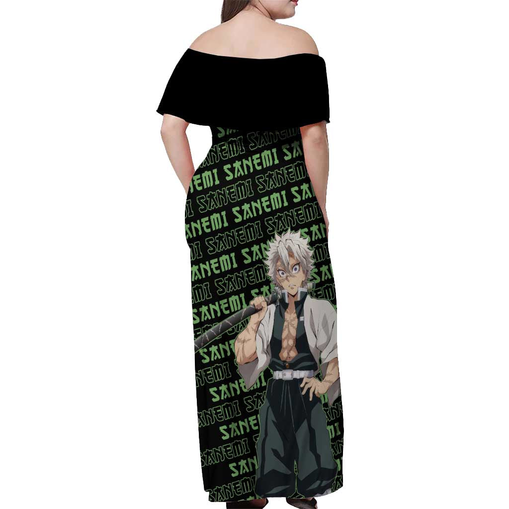 Sanemi Shinazugawa - Demon Slayer Off Shoulder Maxi Dress Anime Mix Pattern Style