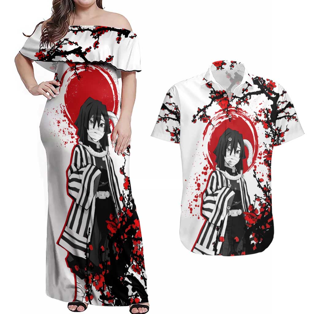 Iguro Obanai - Demon Slayer Couples Matching Off Shoulder Maxi Dress and Hawaiian Shirt Anime Japan Style