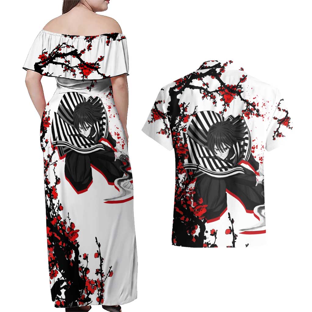 Iguro Obanai - Demon Slayer Couples Matching Off Shoulder Maxi Dress and Hawaiian Shirt Anime Japan Style