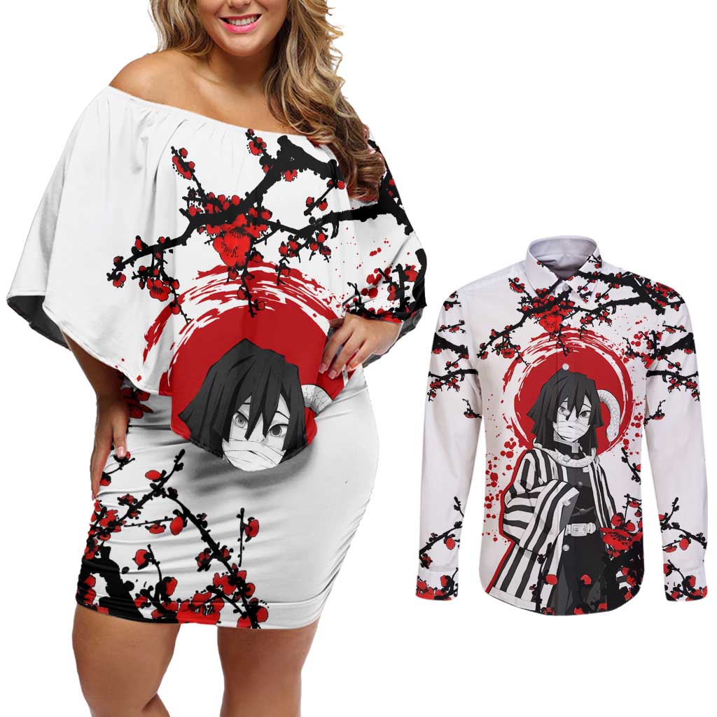 Iguro Obanai - Demon Slayer Couples Matching Off Shoulder Short Dress and Long Sleeve Button Shirt Anime Japan Style