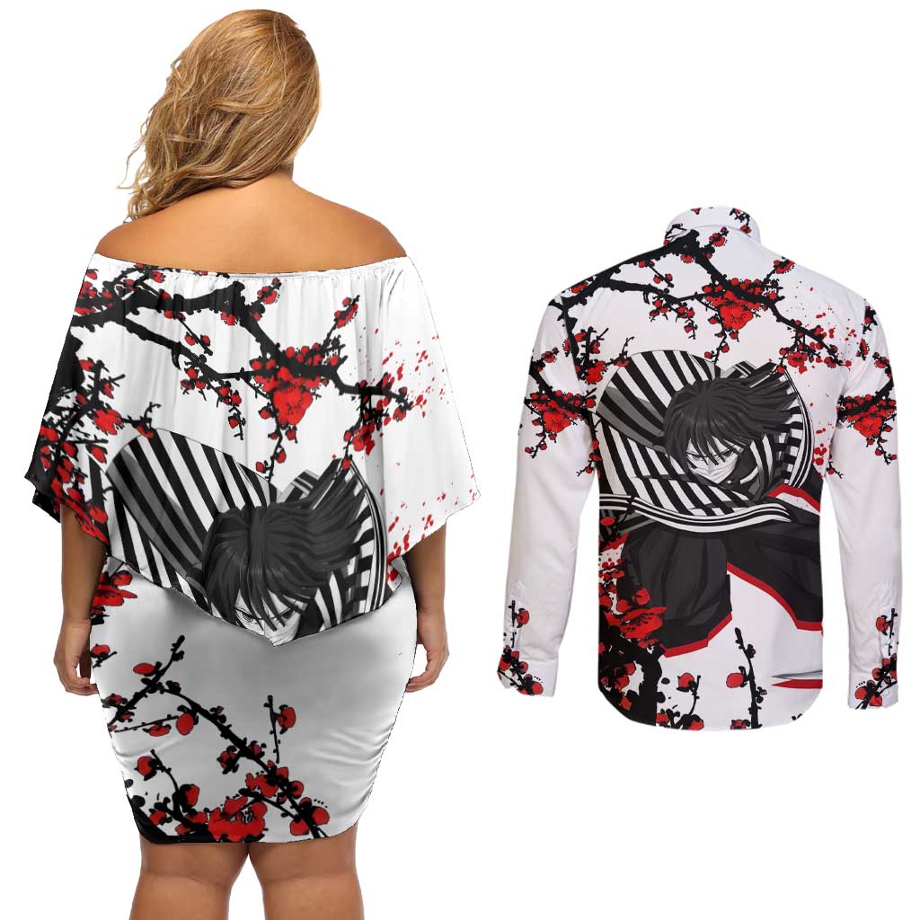 Iguro Obanai - Demon Slayer Couples Matching Off Shoulder Short Dress and Long Sleeve Button Shirt Anime Japan Style