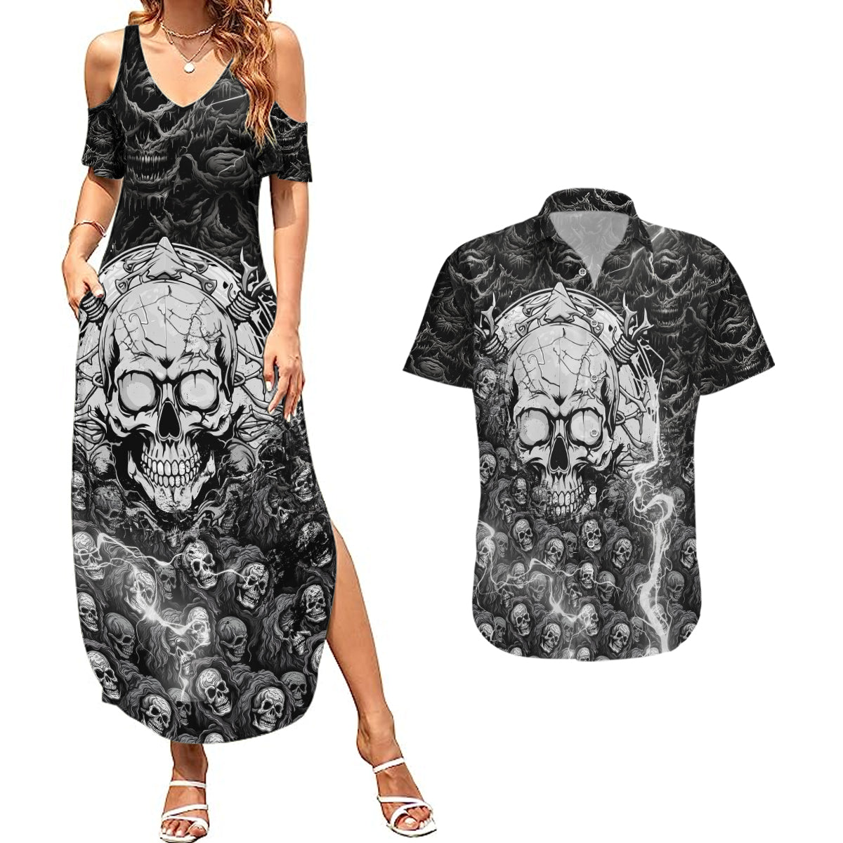 skull-couples-matching-summer-maxi-dress-and-hawaiian-shirt-your-demons-hide-under-your-bed-mine-hide-inside-my-head