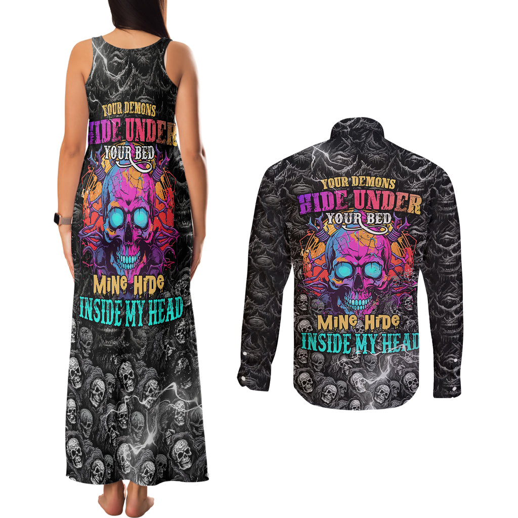 skull-couples-matching-tank-maxi-dress-and-long-sleeve-button-shirts-your-demons-hide-under-your-bed-mine-hide-inside-my-head
