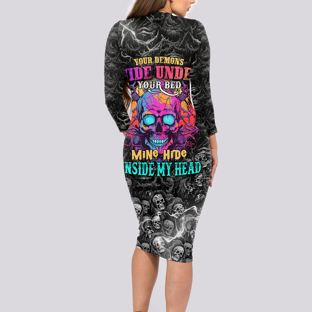 skull-long-sleeve-bodycon-dress-your-demons-hide-under-your-bed-mine-hide-inside-my-head