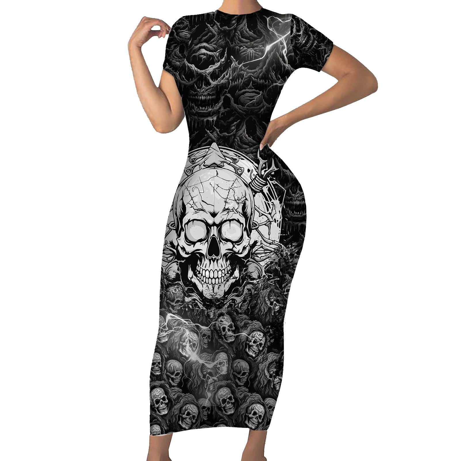 skull-short-sleeve-bodycon-dress-your-demons-hide-under-your-bed-mine-hide-inside-my-head