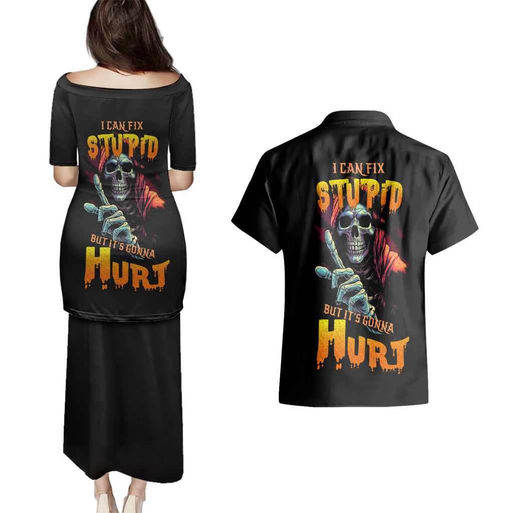 reaper-skull-couples-matching-puletasi-dress-and-hawaiian-shirt-i-can-fix-stupid-but-its-gonna-hurt