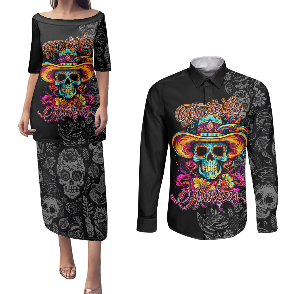 day-of-the-dead-sugar-skull-couples-matching-puletasi-dress-and-long-sleeve-button-shirts-dia-de-los-murtos