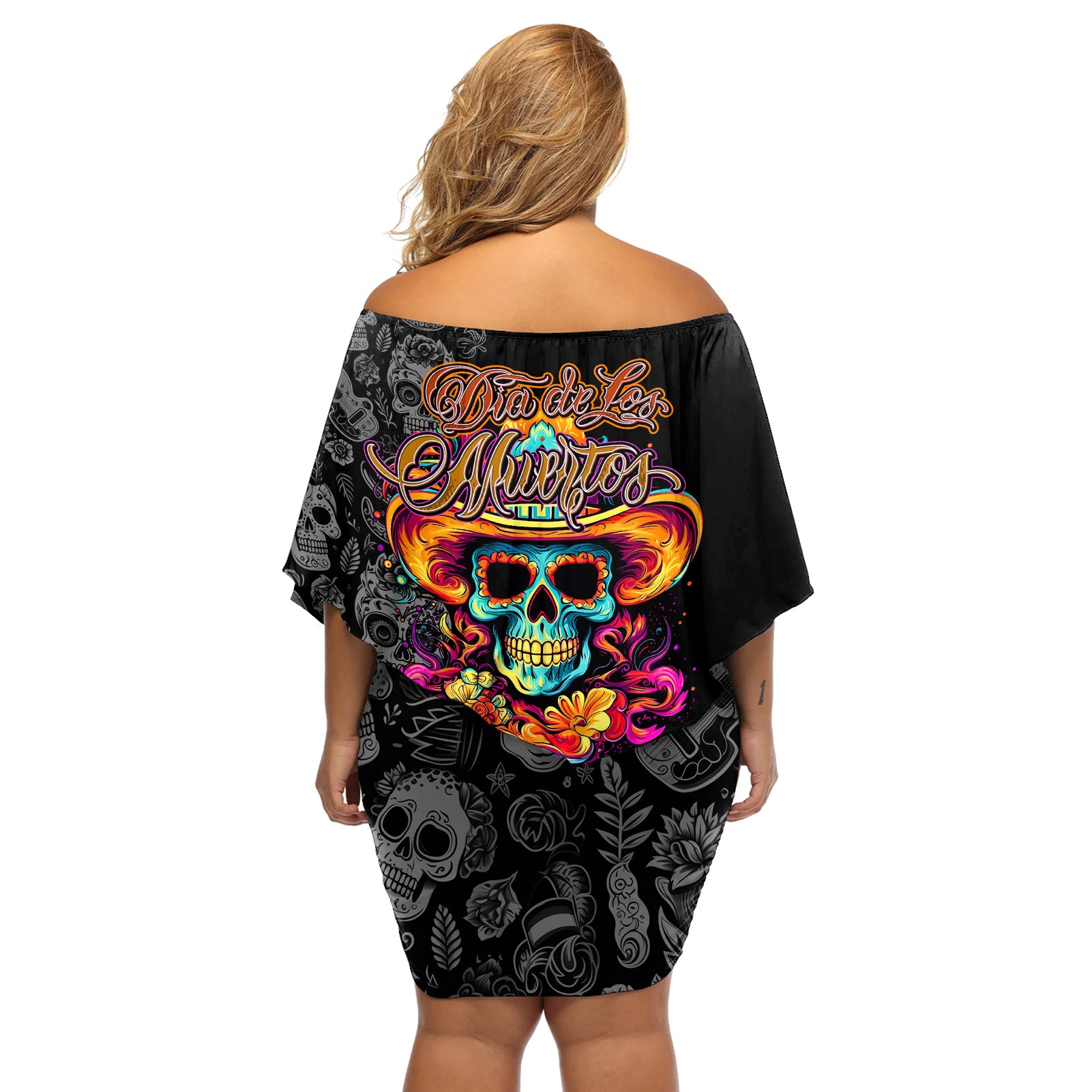 day-of-the-dead-sugar-skull-off-shoulder-short-dress-dia-de-los-murtos